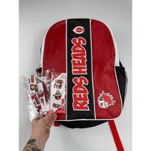 Cincinnati Reds Heads Kids Club Backpack Lanyard and Pins Set Red Black Baseball